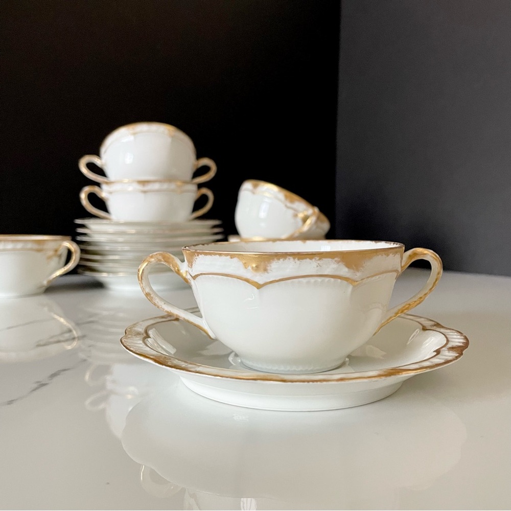 14 Piece SET Bouillon Soup Cup & Saucers - Haviland Limoges